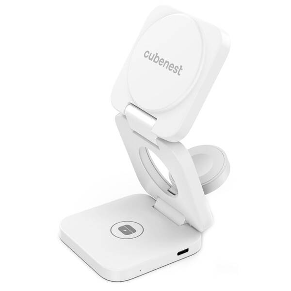 Bezdrôtová nabíjačka Cubenest E310 Pre 3v1 s podporou uchytenia MagSafe biela

