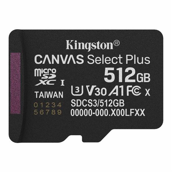 Pamäťová karta Kingston Canvas Select Plus MicroSDXC 512GB UHS-I U3 (R150/W30) čierna

