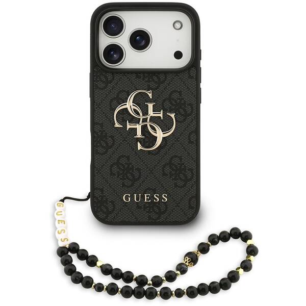 Kryt na mobil Guess PU 4G Metal Logo Strap na Apple iPhone 17 Pro čierny

