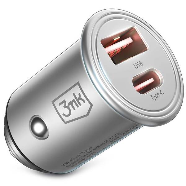 Adaptér do auta 3mk Hyper USB-C/USB-A 45W strieborný

