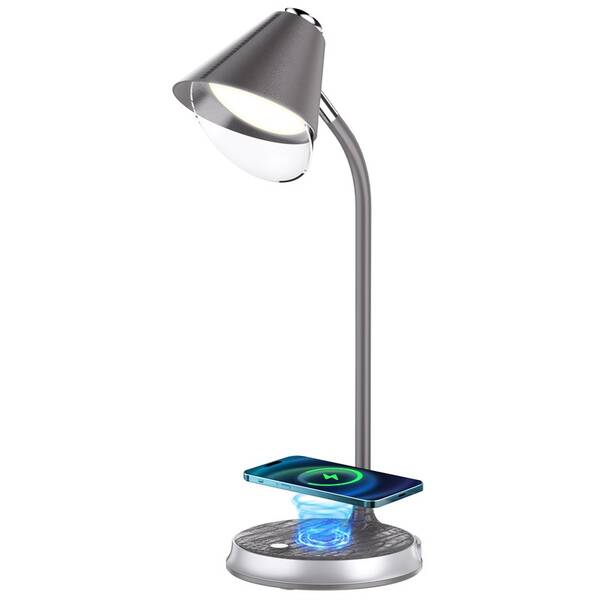 Stolná lampa IMMAX FINCH, Qi nabíjanie, 9W strieborná/sivá

