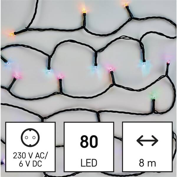 Vianočné osvetlenie EMOS GoSmart 80 LED reťaz, 8 m, vonkajšie aj vnútorné, RGB, časovač, Wi-Fi 

