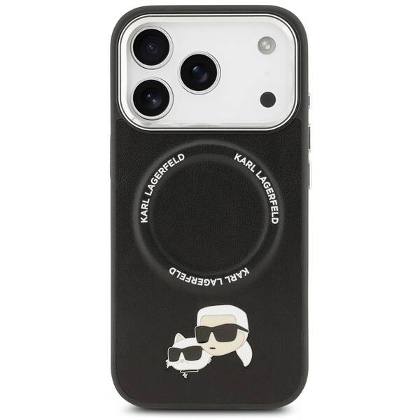 Kryt na mobil Karl Lagerfeld PU Karl and Choupette Heads Pins MagSafe na Apple iPhone 17 Pro čierny

