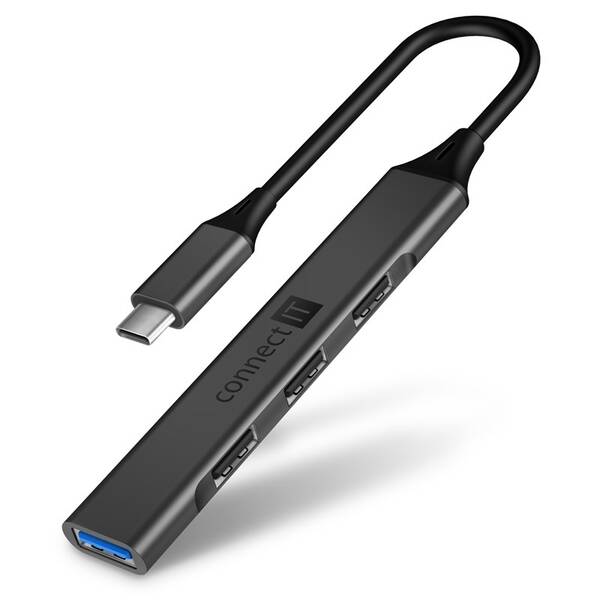 USB Hub Connect IT USB-C (1xUSB-A 3.0, 3xUSB-A 2.0) sivý

