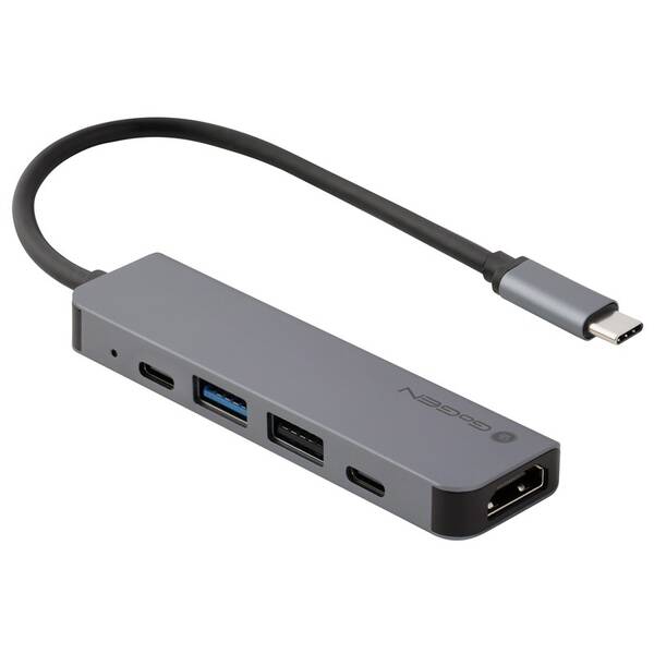 USB Hub GoGEN USB-C, 1x USB-C 2.0, 1x USB-C power, 1x USB-A 2.0, 1x USB-A 3.0, HDMI sivý

