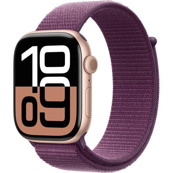 Inteligentné hodinky Apple GPS 42mm ružovo zlatý hliník - slivkový prevliekaci športový remienok 

