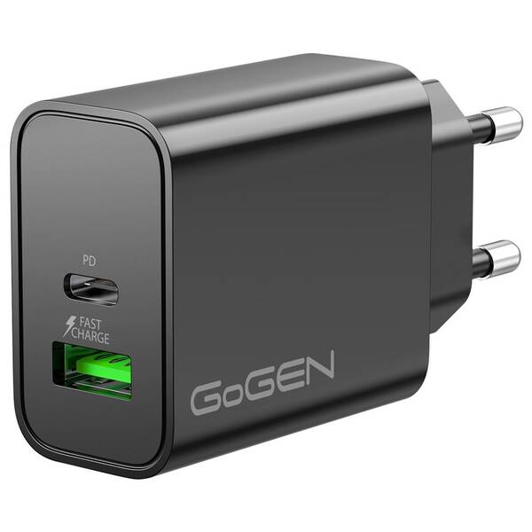 Nabíjačka do siete GoGEN ACHPD230, 1x USB-C PD, 1x USB-A, 30W čierna

