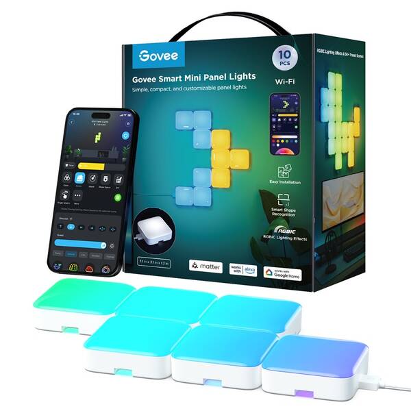Nástenné svietidlo Govee Smart mini RGBIC panely, Matter (10 ks) biele

