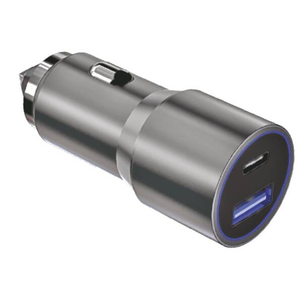 Adaptér do auta WG USB/USB-C, 38W + USB-C kábel 1m strieborný

