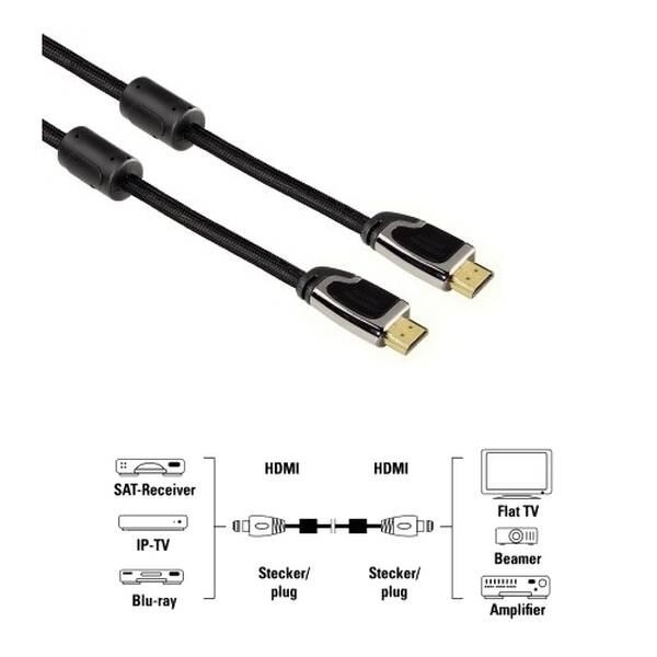 Prepojovací kábel Hama HDMI vidlice - HDMI vidlice v.1.4, 3m 

