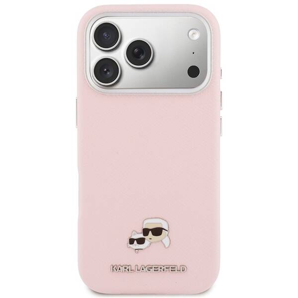 Kryt na mobil Karl Lagerfeld PU Karl and Choupette Heads Pins MagSafe na Apple iPhone 17 Pro ružový

