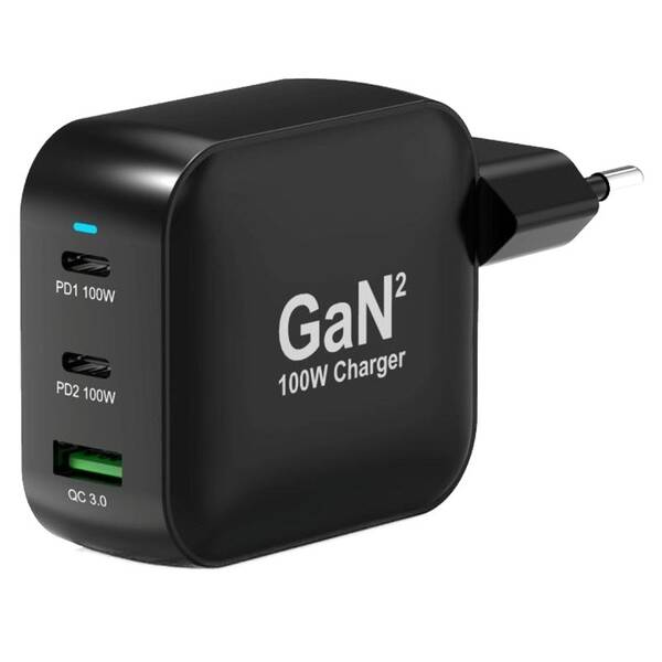 Nabíjačka do siete PORT CONNECT GaN2 100W, 2x USB-C PD a USB-A QC čierny

