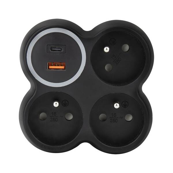 Rozbočovacia zásuvka Solight 3x zásuvka, USB A + C, 20W PD, max. 3500W čierny

