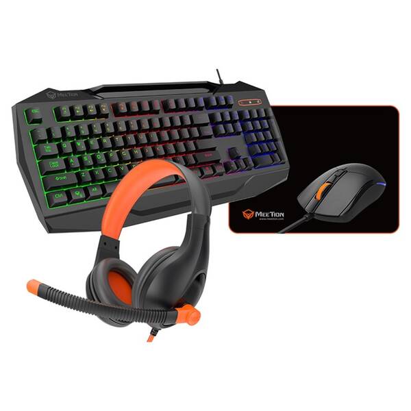 Klávesnica s myšou Meetion C490, US layout + headset + mouse pad podložkou a sluchátky čierna

