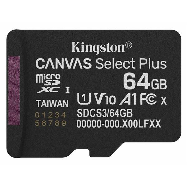 Pamäťová karta Kingston Canvas Select Plus MicroSDXC 64GB UHS-I U1 (R100/W30) čierna

