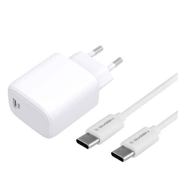 Nabíjačka do siete GoGEN ACHPD 120, 1x USB-C PD 20W + USB-C/USB-C kábel 1m biela

