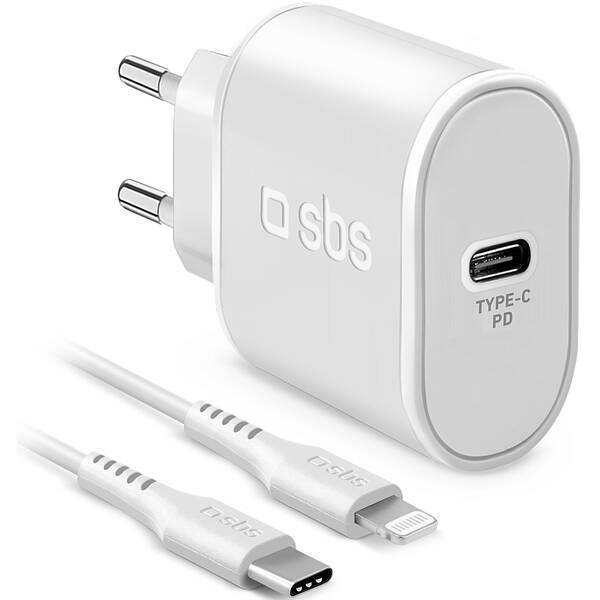 Nabíjačka do siete SBS 1x USB-C 18W + kábel USB-C/Lightning 1m biela

