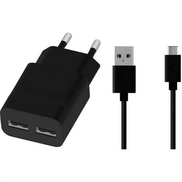 Nabíjačka do siete WG 2xUSB, 2,4A + USB-C kabel čierna

