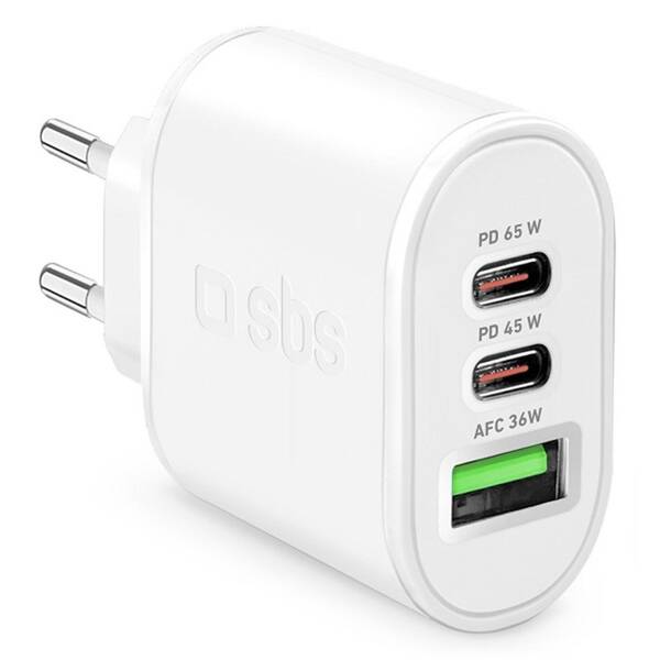Nabíjačka do siete SBS Wall Charger 2x USB-C/1x USB-A 65W biela

