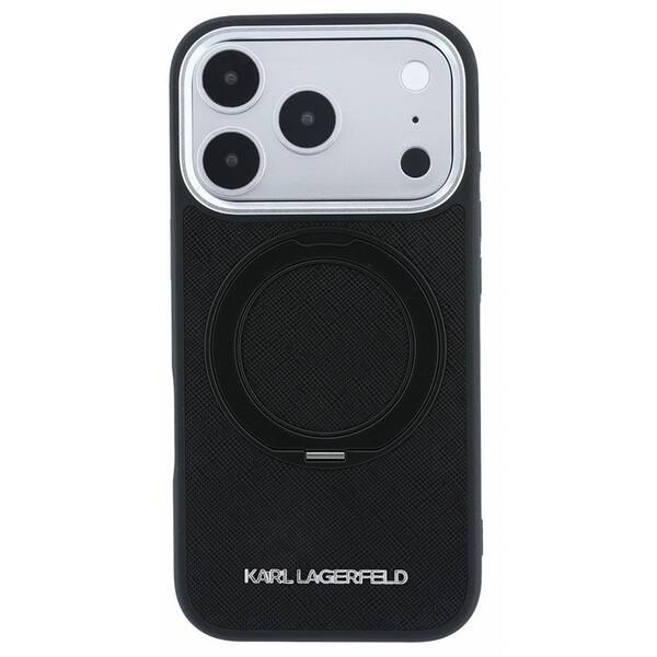Kryt na mobil Karl Lagerfeld PU Saffiano Ring Stand MagSafe na Apple iPhone 18 Pro čierny

