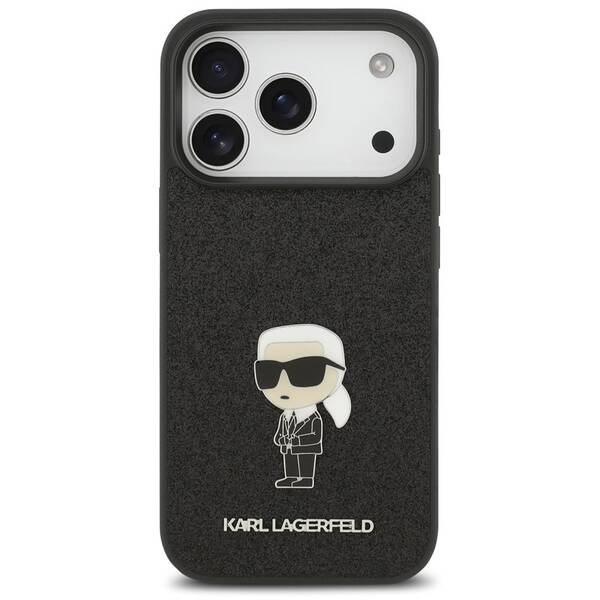 Kryt na mobil Karl Lagerfeld Fixed Glitter Metal Ikonik na Apple iPhone 17 Pro čierny


