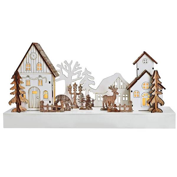 LED dekorácie Solight vianočná dedinka, 34x17cm, drevo, 4 LED, 2x AA 

