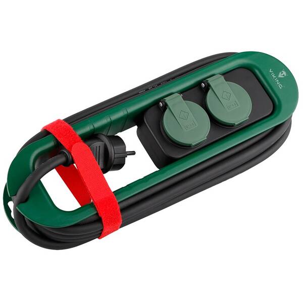 Kábel predlžovací Viking 2× zásuvka, IP44, 4,7m čierny/zelený

