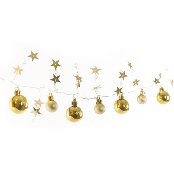 Vianočné osvetlenie EMOS 20 LED girlanda - zlaté gule s hviezdami, 1,9 cm, 2x AA, vnútorná, teplá biela 

