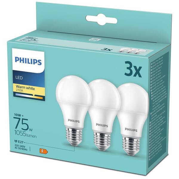 LED žiarovka Philips klasik, 10W, E27, teplá biela, 3ks 

