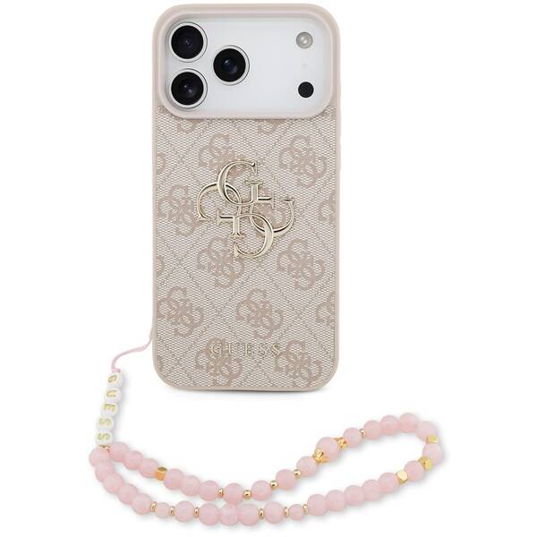 Kryt na mobil Guess PU 4G Metal Logo Strap na Apple iPhone 17 Pro Max ružový

