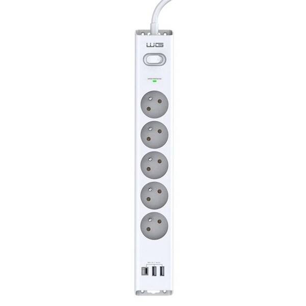 Prepäťová ochrana WG 5x zásuvka, 2xUSB-A, 1xUSB-C biela


