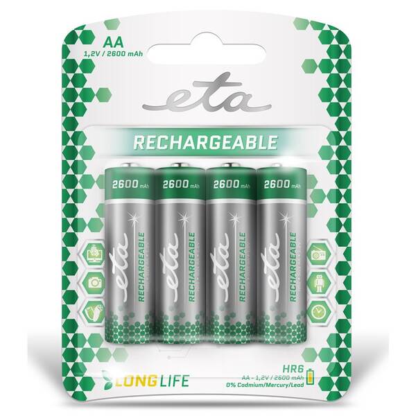 Batéria nabíjacia ETA AA, HR06, 2600mAh, Ni-MH, blister 4ks 

