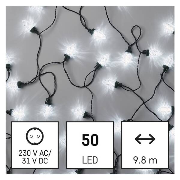 Vianočné osvetlenie EMOS 50 LED reťaz - 9,8 m, šišky, vonkajšie aj vnútorné, studená biela 


