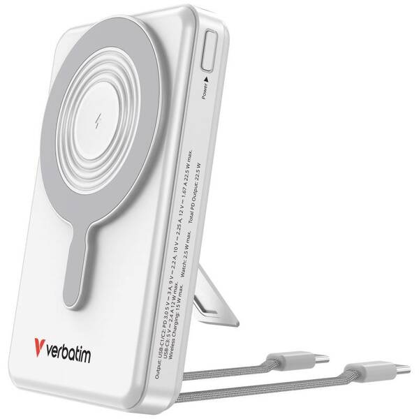 Powerbank Verbatim magnetická, bezdrôtová Charge 'n' Go C+C, displej, 10000 mAh strieborná

