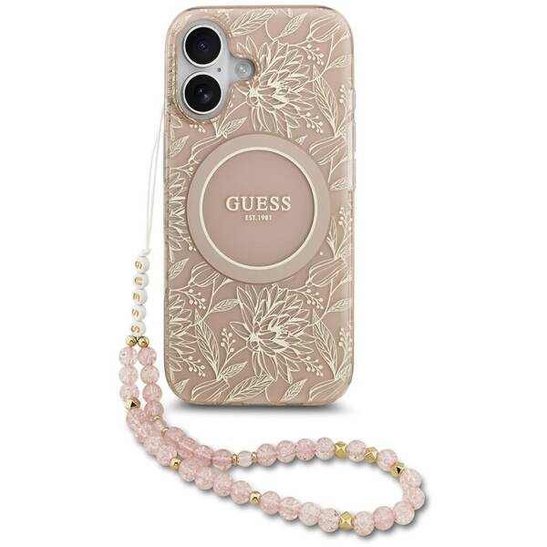 Kryt na mobil Guess IML Flowers Allover Strap MagSafe na Apple iPhone 17 ružový

