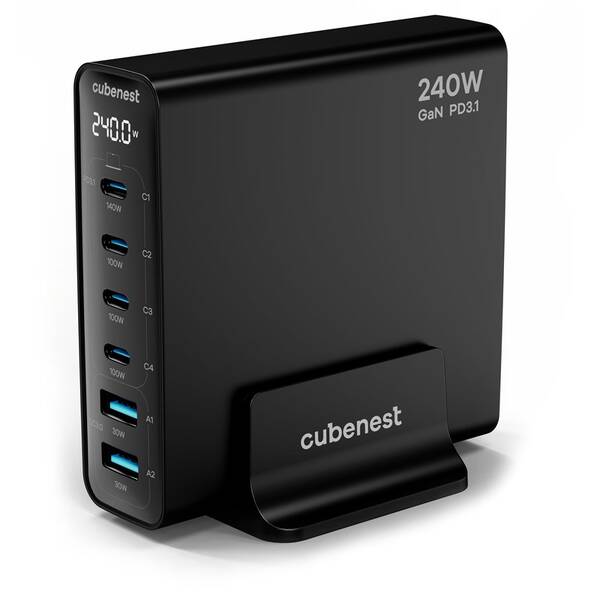 Nabíjačka do siete Cubenest S6D0, 4xUSB-C, 2xUSB-A, PD, GaN, 240 W čierna

