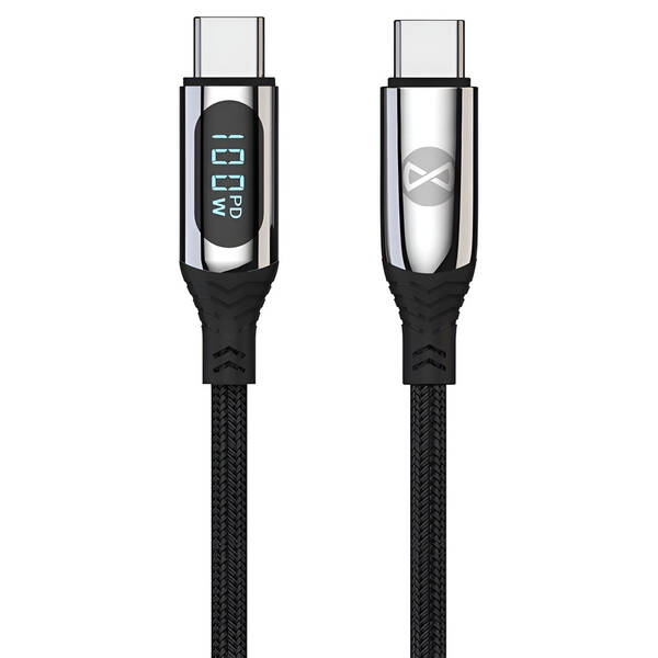 Kábel Forever USB-C/USB-C, s LCD, 100 W, 1 m čierny

