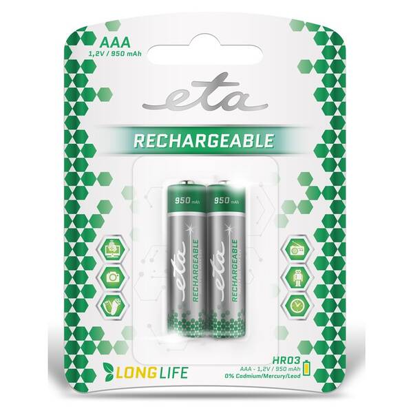 Batéria nabíjacia ETA AAA, HR03, 950mAh, Ni-MH, blister 2ks 

