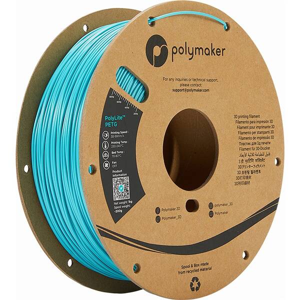 Tlačová struna (filament) Polymaker PolyLite PETG, 1,75 mm, 1 kg tyrkysový


