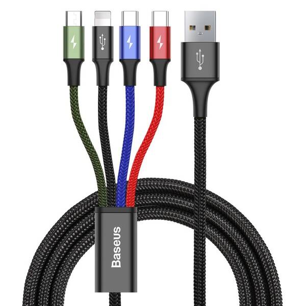 Kábel Baseus 4v1, USB/2x USB-C, Lightning, Micro USB, 1,2m čierny

