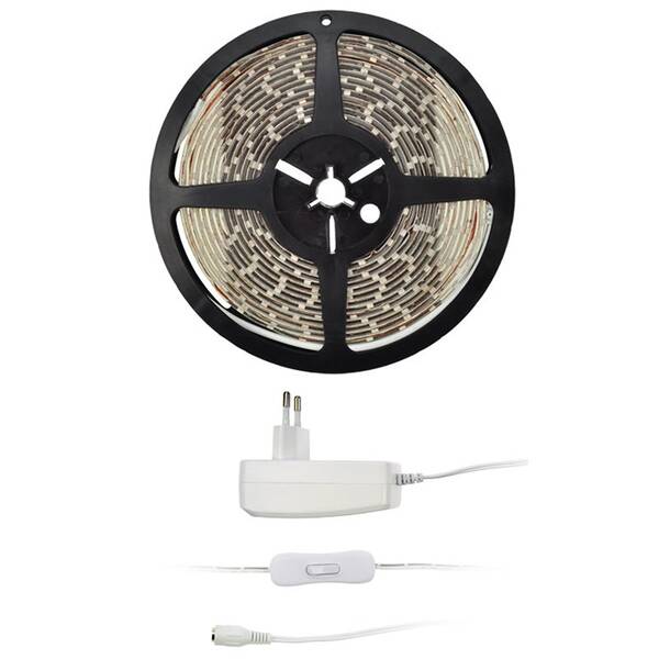 LED pásik Solight s testrom, 5m, sada s 12V adaptérom, 4,8 W/m, teplá biela 

