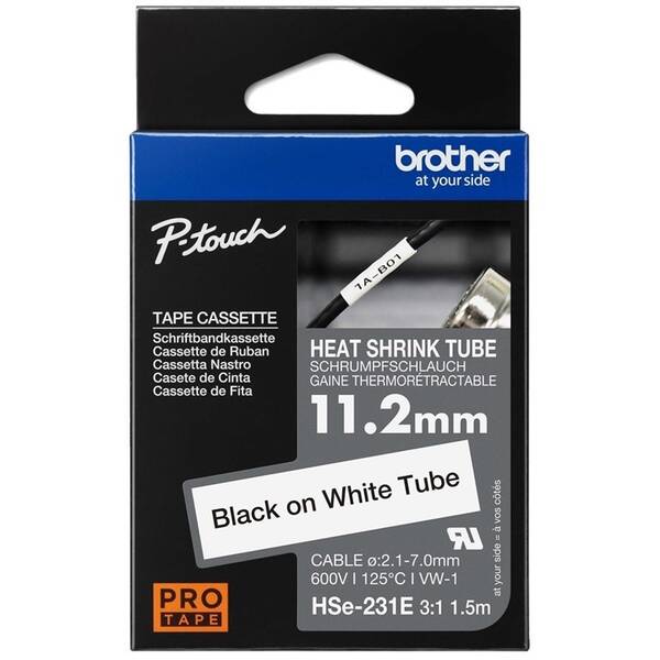 Papierový štítok Brother HSE-231E čierna na biele, 11,2 mm 

