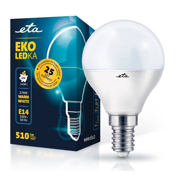 LED žiarovka ETA EKO LEDka mini globe 6W, E14, teplá biela 

