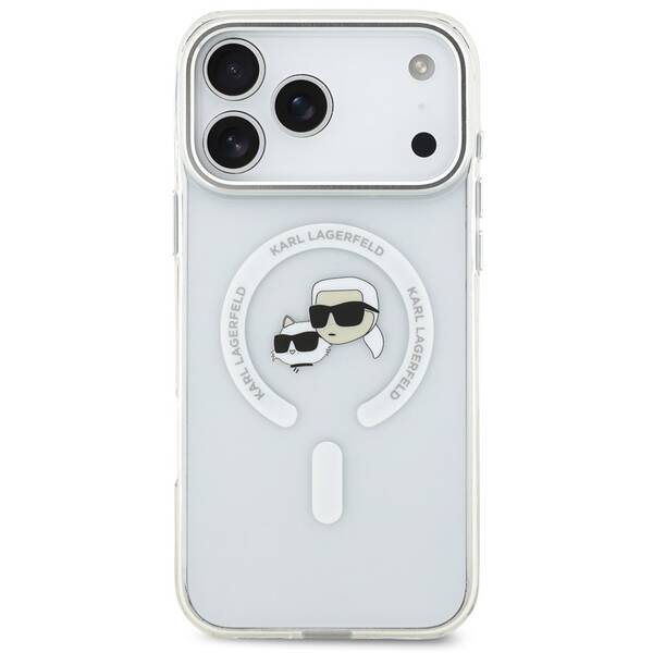 Kryt na mobil Karl Lagerfeld IML K&CH Heads Metal Frame MagSafe na Apple iPhone 17 Pro Max priehľadný

