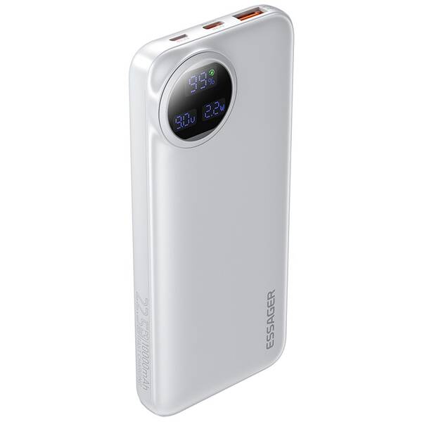 Powerbank Essager s digitálnym displejom a integrovaným káblom 10000 mAh 22,5 W biela

