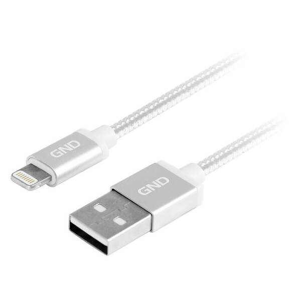 Kábel GND USB / lightning MFI, 1m, opletený strieborný


