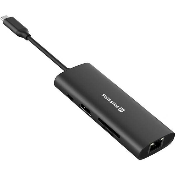 USB Hub Swissten 8-in-1 USB-C PD 100W čierny

