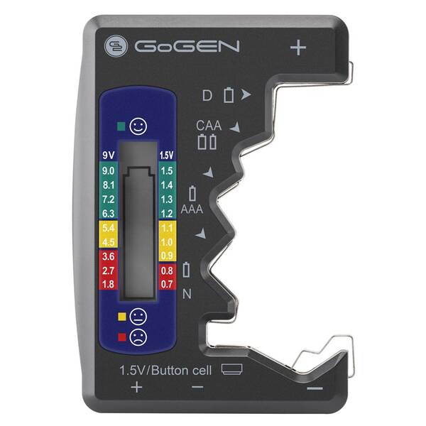 Tester akumulátora GoGEN BTD01, AA, AAA, C, D, 9V, gombíkové batérie 

