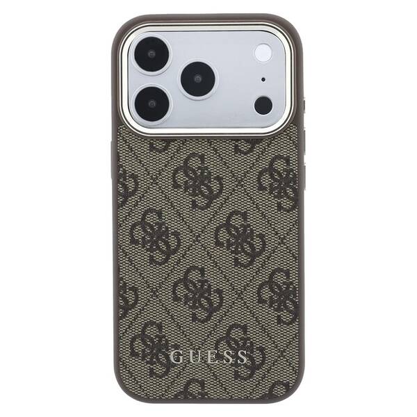 Kryt na mobil Guess 4G Gold Frame MagSafe na Apple iPhone 18 Pro hnedý

