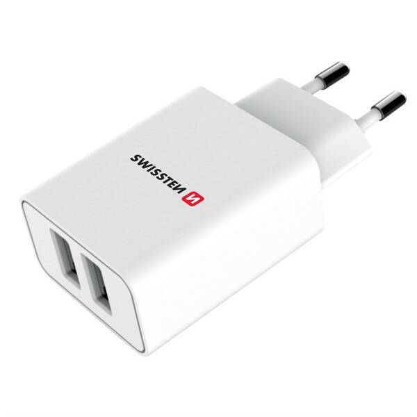 Nabíjačka do siete Swissten 2x USB 2,1 A + Lightning kabel 1,2 m biela

